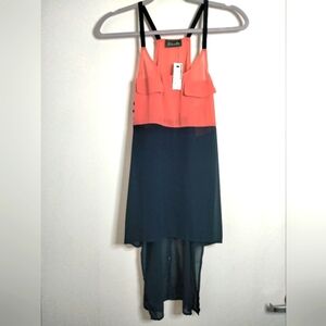 Maude (Size S) Colorblock Sleeveless Faux Button Sides Hi-Lo Hem Tunic (NEW-NWT)